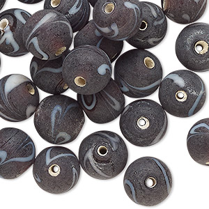 Bead, lampworked glass, opaque dark brown and white, 10mm round. Sold per 2-ounce pkg, approximately 40 beads.