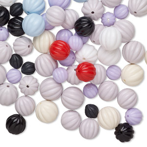 Bead mix, acrylic, mixed colors, 16mm corrugated round. Sold per pkg of 100.