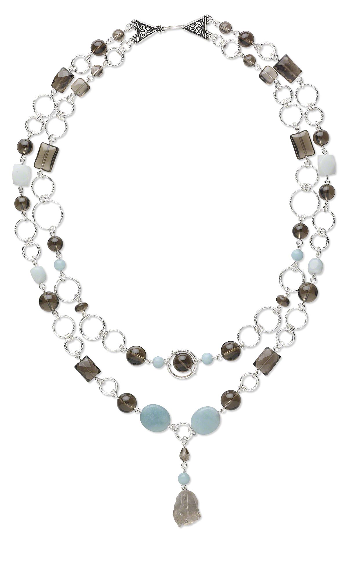 Jewelry Design - Double-Strand Necklace with Smoky Quartz and Amazonite ...