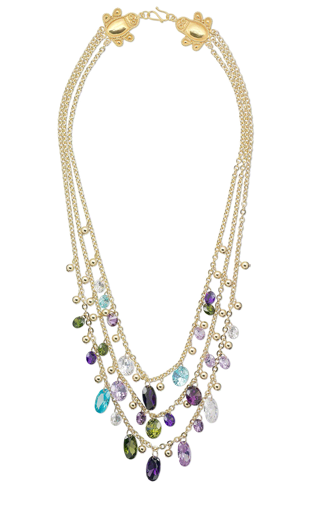 Jewelry Design - Triple-Strand Necklace with Assorted Cubic Zirconia ...