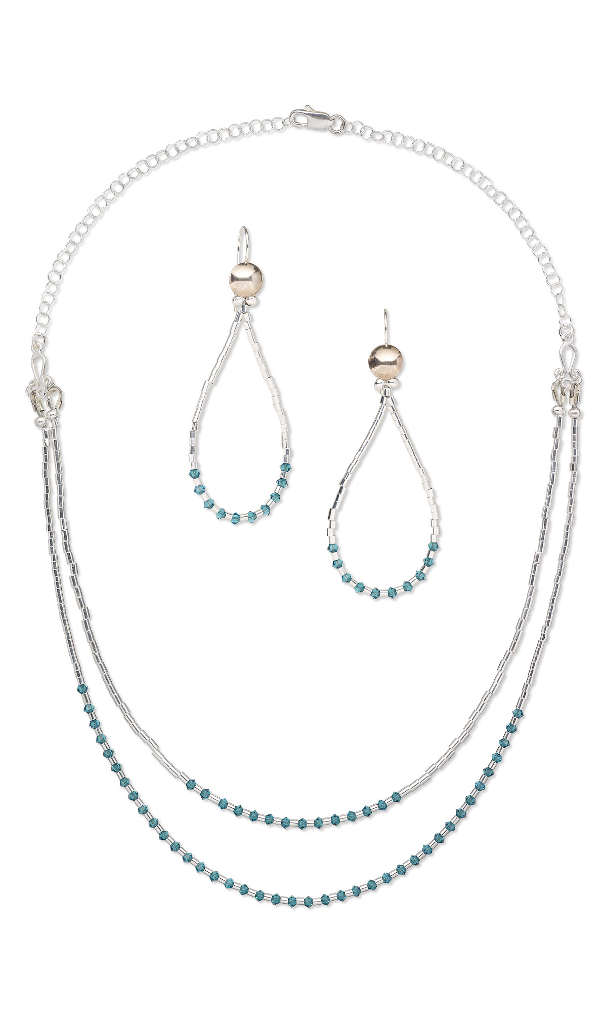 Jewelry Design - Double-Strand Necklace and Earring Set with Sterling ...