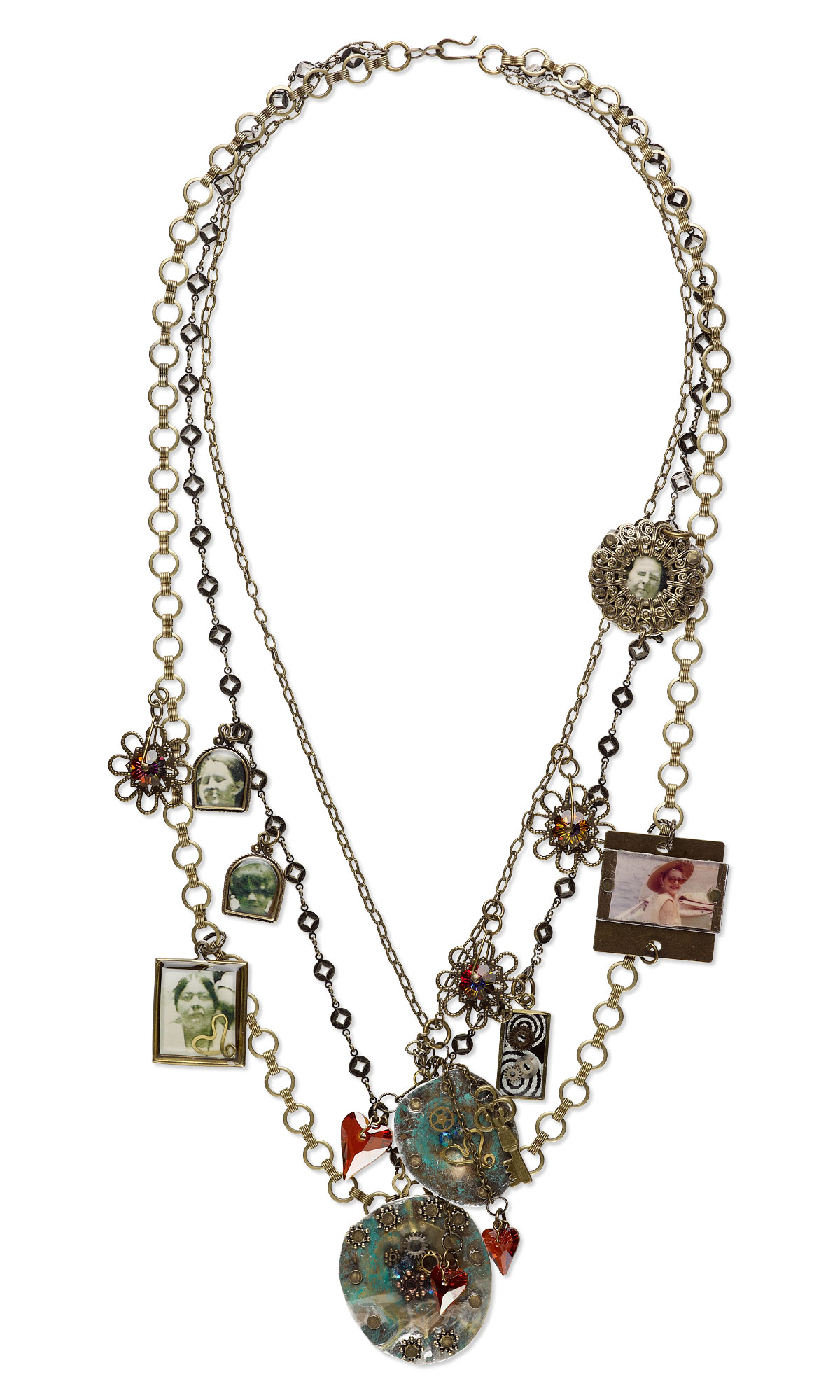 Jewelry Design - Triple-Strand Necklace with Personalized Brass Focals ...