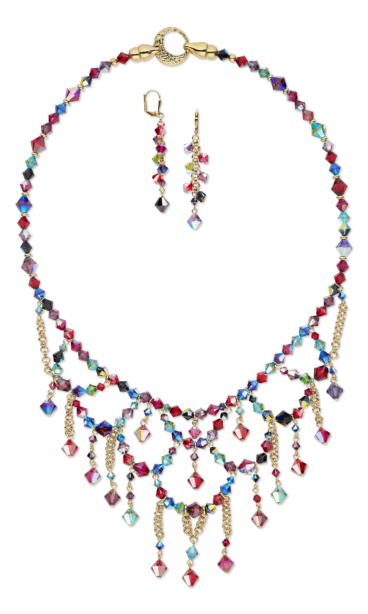 Jewelry Design - Bib-Style Necklace and Earring Set with Swarovski ...