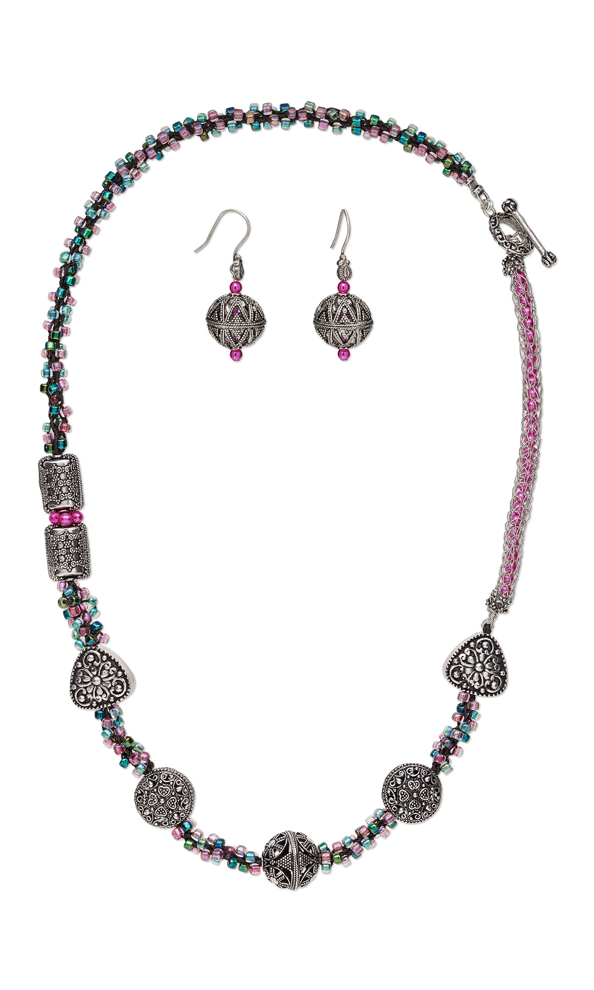 Jewelry Design - Single-Strand Necklace and Earring Set with Antiqued ...