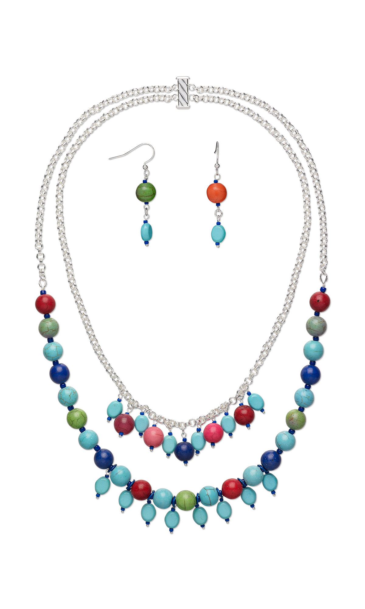 Jewelry Design - Double-Strand Necklace and Earring Set with Howlite ...