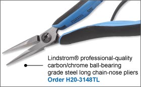 Lindstrom® Professional-Guality Carbon/Chrome Ball-Bearing Grade Steel Long Chain-Nose Pliers