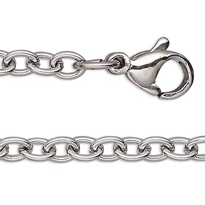 Chain, stainless steel, 1.5mm cable, 18 inches with lobster claw clasp ...