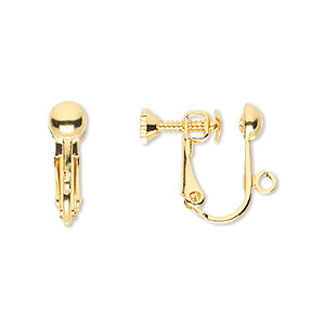 Earring, clip-on, silver-plated brass, 15mm hinged screwback with 5mm ...