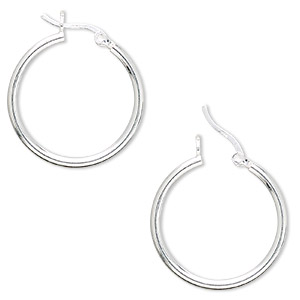 Earring, silver-plated brass, 25mm round hoop. Sold per pkg of 50 pairs ...