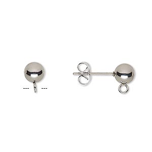 Earstud, sterling silver, 6mm brushed ball with loop. Sold per pair ...