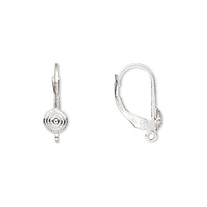 Earwire, Argentium® silver, 14mm leverback with closed loop. Sold per ...