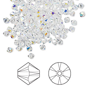 Bead, Crystal Passions&reg;, crystal AB, 3mm bicone (5328). Sold per pkg of 144 (1 gross).