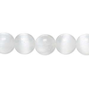 Bead, selenite (waxed), 10mm round, B grade, Mohs hardness 2 to 2-1/2. Sold per 8-inch strand, approximately 20 beads.