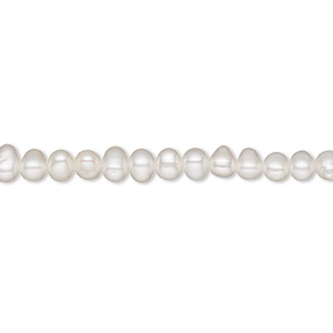 Pearl, White Lotus&#153;, cultured freshwater (bleached), white, 4-4.5mm semi-round, B grade, Mohs hardness 2-1/2 to 4. Sold per 15-1/2&quot; to 16&quot; strand.