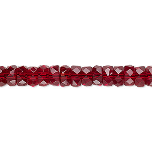 Bead, Czech fire-polished glass, garnet red, 6x3mm faceted rondelle. Sold per 15-1/2&quot; to 16&quot; strand.