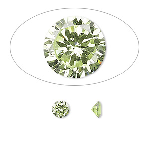 Gem, cubic zirconia, peridot green, 5mm faceted round, Mohs hardness 8-1/2. Sold per pkg of 2.
