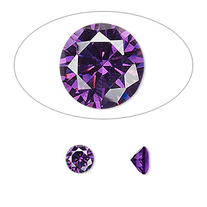 Gem, cubic zirconia, amethyst purple, 6mm faceted round, Mohs hardness 8-1/2. Sold per pkg of 2.