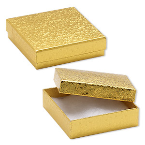 Box, paper, cotton-filled, gold, 3-1/2 x 3-1/2 x 1-inch square. Sold per pkg of 10.