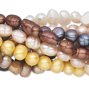 Pearl mix, cultured freshwater (dyed / bleached), mixed colors, 5mm-11x7mm mixed shape, D grade, Mohs hardness 2-1/2 to 4. Sold per pkg of (10) 15&quot; to 16&quot; strands.
