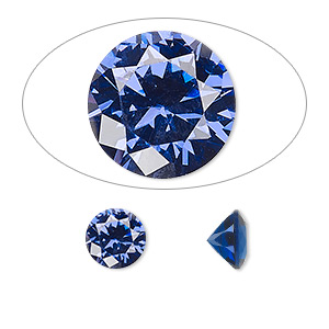 Gem, cubic zirconia, spinel blue, 8mm faceted round, Mohs hardness 8-1/2. Sold individually.