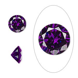 Gem, cubic zirconia, amethyst purple, 10mm faceted round, Mohs hardness 8-1/2. Sold individually.