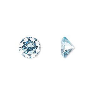 Gem, cubic zirconia, aqua blue, 10mm faceted round, Mohs hardness 8-1/2. Sold individually.