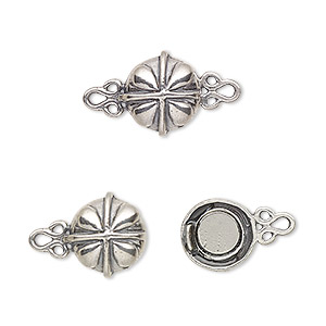 Clasp, magnetic, antiqued sterling silver, 11mm fancy round. Sold individually.