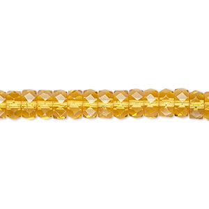 Bead, Czech fire-polished glass, honey, 6x3mm faceted rondelle. Sold per 16-inch strand.