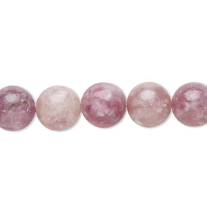 Bead, pink lepidolite (natural), 10mm round, B grade, Mohs hardness 2-1/2 to 4. Sold per 8-inch strand, approximately 20 beads.