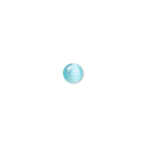 Cabochon, cat&#39;s eye glass (fiber optic glass), turquoise blue, 6mm calibrated round, quality grade. Sold per pkg of 10.