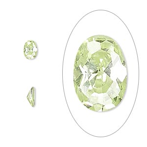 Gem, cubic zirconia, peridot green, 6x4mm faceted oval, Mohs hardness 8-1/2. Sold per pkg of 2.