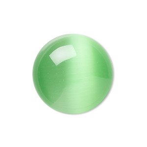 Cabochon, cat&#39;s eye glass (fiber optic glass), green, 8mm calibrated round, quality grade. Sold per pkg of 10.