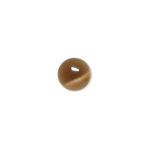 Cabochon, cat&#39;s eye glass (fiber optic glass), brown, 10mm calibrated round, quality grade. Sold per pkg of 10.