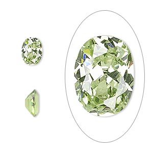 Gem, cubic zirconia, peridot green, 8x6mm faceted oval, Mohs hardness 8-1/2. Sold per pkg of 2.