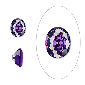 Gem, cubic zirconia, amethyst purple, 10x8mm faceted oval, Mohs hardness 8-1/2. Sold individually.