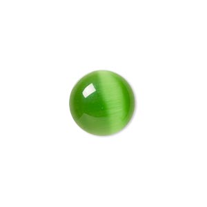 Cabochon, cat&#39;s eye glass (fiber optic glass), green, 14mm calibrated round, quality grade. Sold per pkg of 10.