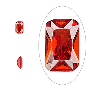 Gem, cubic zirconia, ruby red, 6x4mm faceted emerald-cut, Mohs hardness 8-1/2. Sold per pkg of 2.
