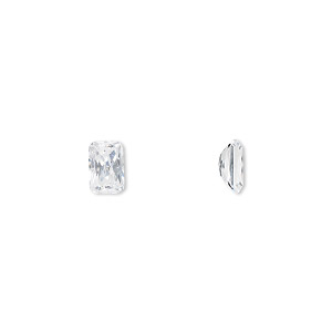 Gem, cubic zirconia, spinel white, 6x4mm faceted emerald-cut, Mohs hardness 8-1/2. Sold per pkg of 2.