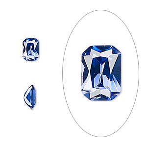 Gem, cubic zirconia, spinel blue, 7x5mm faceted emerald-cut, Mohs hardness 8-1/2. Sold per pkg of 2.