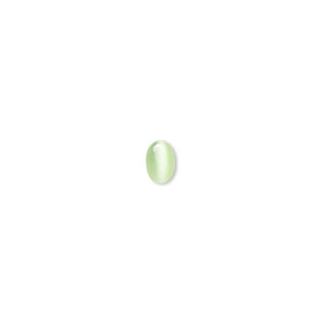 Cabochon, cat&#39;s eye glass (fiber optic glass), light green, 6x4mm calibrated oval, quality grade. Sold per pkg of 10.