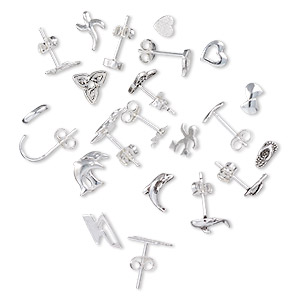 Earstud mix, sterling silver, assorted designs, earnuts included. Sold per pkg of 10 pairs.
