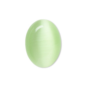Cabochon, cat&#39;s eye glass (fiber optic glass), light green, 8x6mm calibrated oval, quality grade. Sold per pkg of 10.