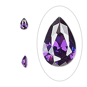 Gem, cubic zirconia, amethyst purple, 6x4mm faceted pear, Mohs hardness 8-1/2. Sold per pkg of 2.