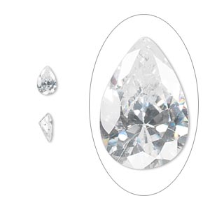 Gem, cubic zirconia, spinel white, 6x4mm faceted pear, Mohs hardness 8-1/2. Sold per pkg of 2.