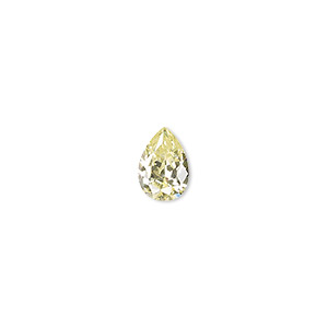 Gem, cubic zirconia, peridot green, 10x7mm faceted pear, Mohs hardness 8-1/2. Sold individually.