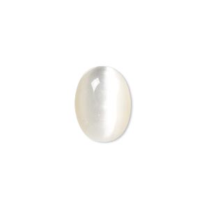 Cabochon, cat&#39;s eye glass (fiber optic glass), white, 16x12mm calibrated oval, quality grade. Sold per pkg of 8.