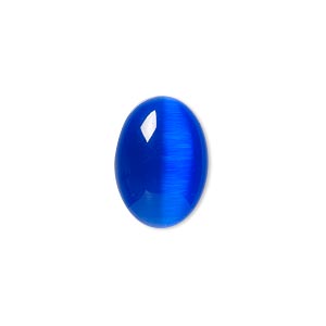 Cabochon, cat&#39;s eye glass (fiber optic glass), blue, 18x13mm calibrated oval, quality grade. Sold per pkg of 6.