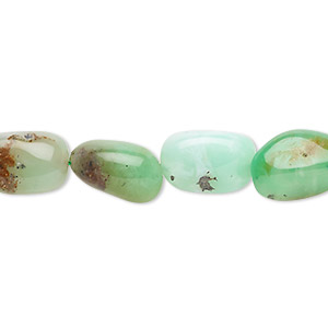 Bead, chrysoprase (natural), small tumbled nugget, Mohs hardness 6-1/2 to 7. Sold per 8-inch strand, approximately 10 beads.