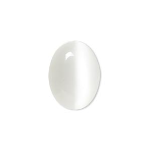 Cabochon, cat&#39;s eye glass (fiber optic glass), white, 20x15mm calibrated oval, quality grade. Sold per pkg of 4.