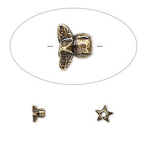 Bead cap, antique brass-finished &quot;pewter&quot; (zinc-based alloy), 4.5x3mm star, fits 4-6mm bead. Sold per pkg of 24.
